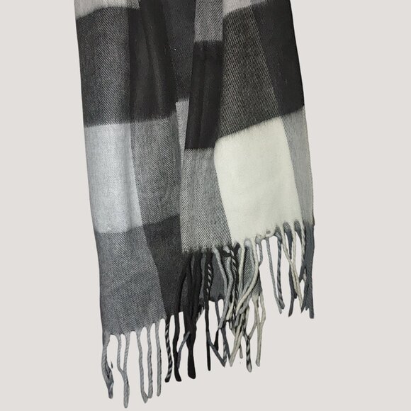Checkered Scarf Black White Acrylic V. Fraas Germany Womens Fringe - Picture 7 of 7